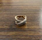 Intertwined Pave-Set White Champagne Diamonds 14K Rose Gold Statement Ring