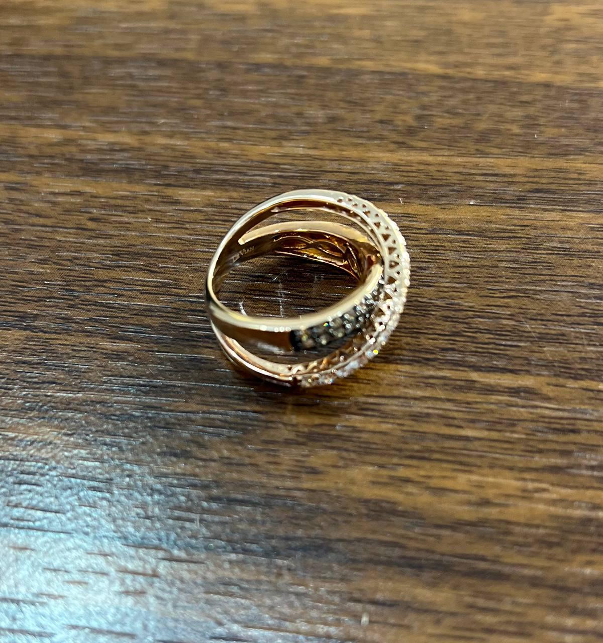 Intertwined Pave-Set White Champagne Diamonds 14K Rose Gold Statement Ring