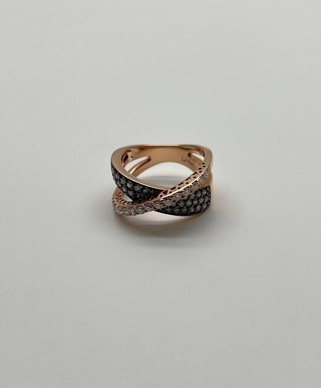 Intertwined Pave-Set White Champagne Diamonds 14K Rose Gold Statement Ring