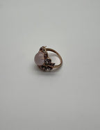 Oval Milky White Cabochon Agate Chalcedony Multi-Color Gemstone Gold Ring