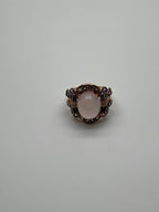 Oval Milky White Cabochon Agate Chalcedony Multi-Color Gemstone Gold Ring