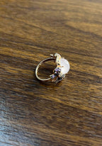 Oval Milky White Cabochon Agate Chalcedony Multi-Color Gemstone Gold Ring