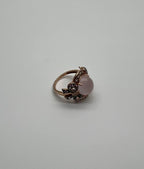 Oval Milky White Cabochon Agate Chalcedony Multi-Color Gemstone Gold Ring