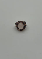 Oval Milky White Cabochon Agate Chalcedony Multi-Color Gemstone Gold Ring