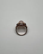 Oval Milky White Cabochon Agate Chalcedony Multi-Color Gemstone Gold Ring