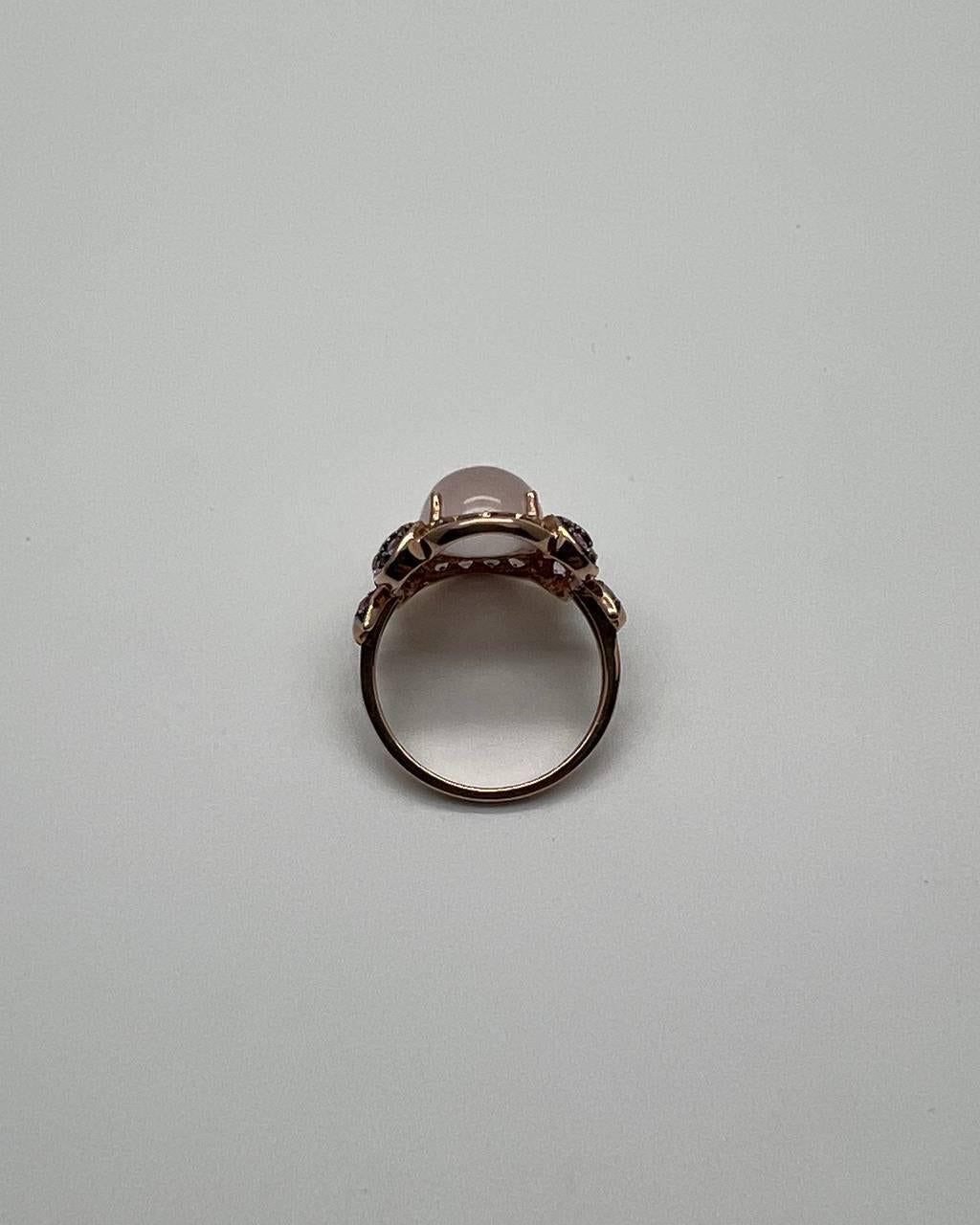 Oval Milky White Cabochon Agate Chalcedony Multi-Color Gemstone Gold Ring