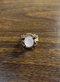 Oval Milky White Cabochon Agate Chalcedony Multi-Color Gemstone Gold Ring