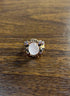 Oval Milky White Cabochon Agate Chalcedony Multi-Color Gemstone Gold Ring