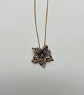 Floral Flower Lilly Champagne Cognac Diamond Pave Set 14K Gold Pendant Necklace