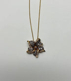 Floral Flower Lilly Champagne Cognac Diamond Pave Set 14K Gold Pendant Necklace