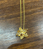 Floral Flower Lilly Champagne Cognac Diamond Pave Set 14K Gold Pendant Necklace