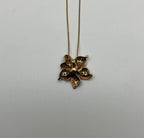 Floral Flower Lilly Champagne Cognac Diamond Pave Set 14K Gold Pendant Necklace