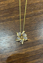 Floral Flower Lilly Champagne Cognac Diamond Pave Set 14K Gold Pendant Necklace