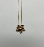 Floral Flower Lilly Champagne Cognac Diamond Pave Set 14K Gold Pendant Necklace