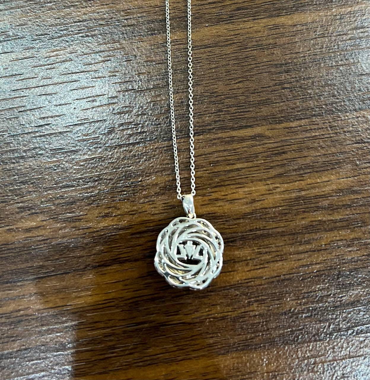 Round Shape Blue Aquamarine Champagne Diamond Halo White Gold Pendant Necklace