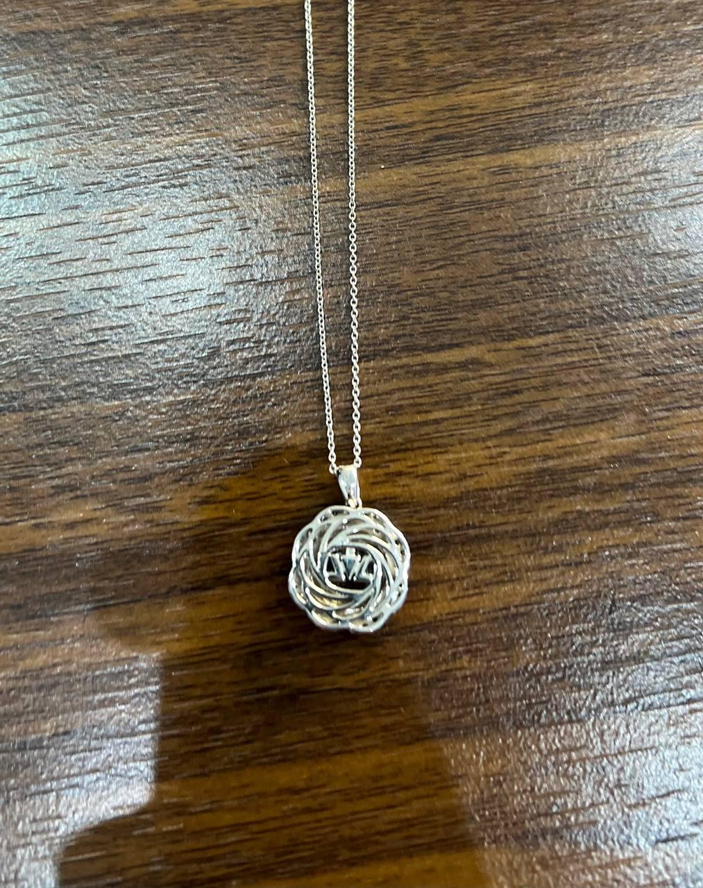 Round Shape Blue Aquamarine Champagne Diamond Halo White Gold Pendant Necklace