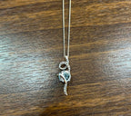 Round Blue Topaz Champagne Diamonds Halo 14K White Gold Drop Pendant Necklace