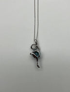 Round Blue Topaz Champagne Diamonds Halo 14K White Gold Drop Pendant Necklace