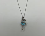 Round Blue Topaz Champagne Diamonds Halo 14K White Gold Drop Pendant Necklace