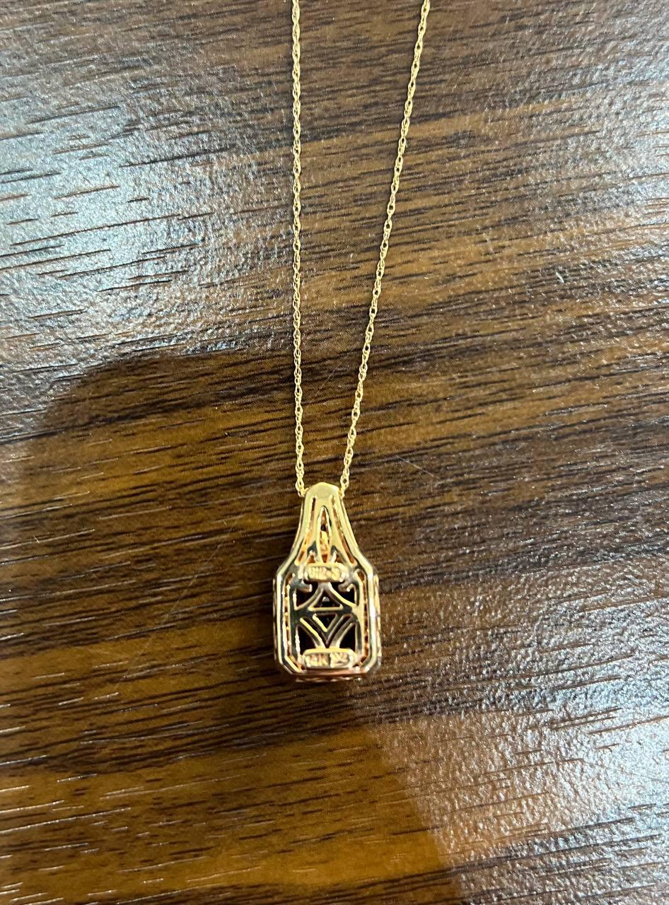 Cushion Dark Red Garnet Champagne Diamond Halo 14K Rose Gold Pendant Necklace