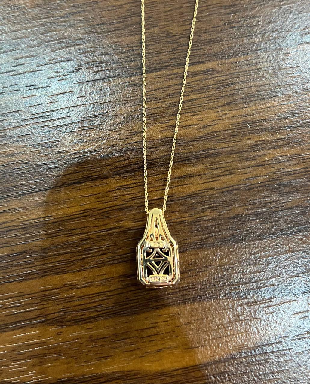 Cushion Dark Red Garnet Champagne Diamond Halo 14K Rose Gold Pendant Necklace