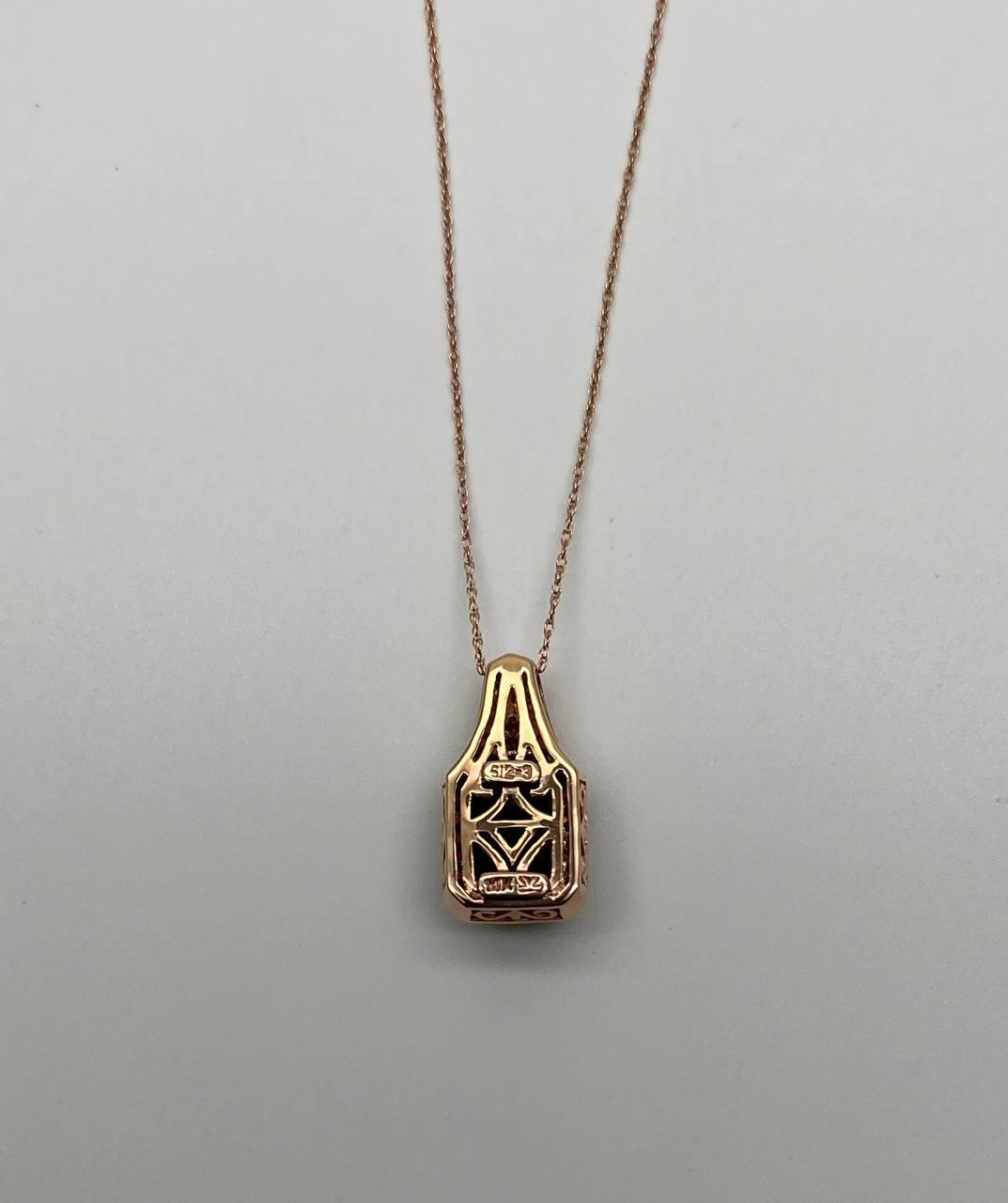 Cushion Dark Red Garnet Champagne Diamond Halo 14K Rose Gold Pendant Necklace