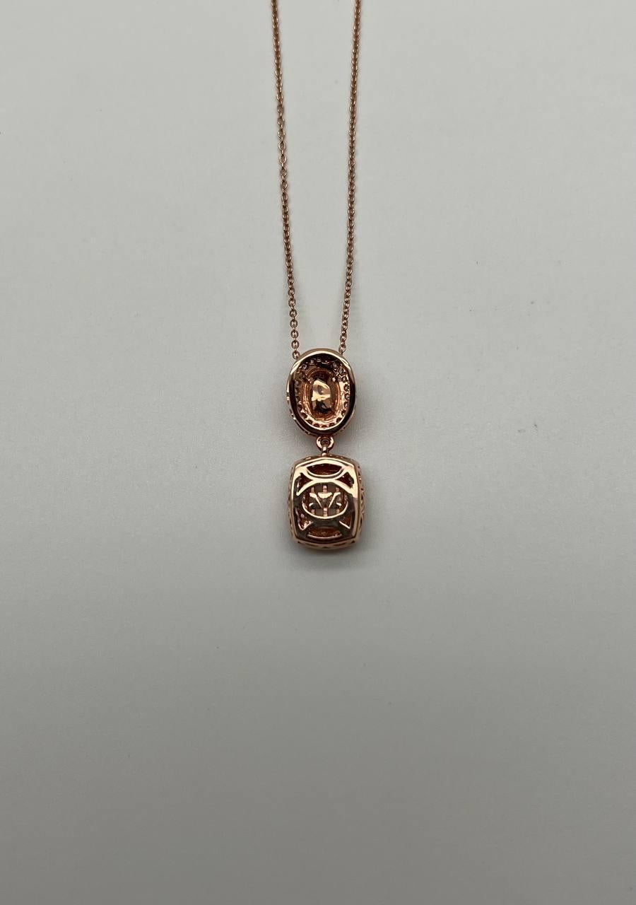 Peach Morganite Yellow White Opal White Diamond Halo Rose Gold Pendant Necklace