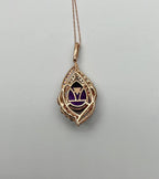 Oval Amethyst Stone Purple Green and White Stone Halo Ring Pendant Necklace Set
