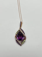 Oval Amethyst Stone Purple Green and White Stone Halo Ring Pendant Necklace Set