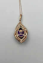 Oval Amethyst Stone Purple Green and White Stone Halo Ring Pendant Necklace Set