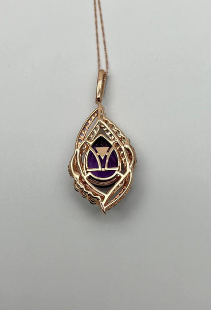 Oval Amethyst Stone Purple Green and White Stone Halo Ring Pendant Necklace Set