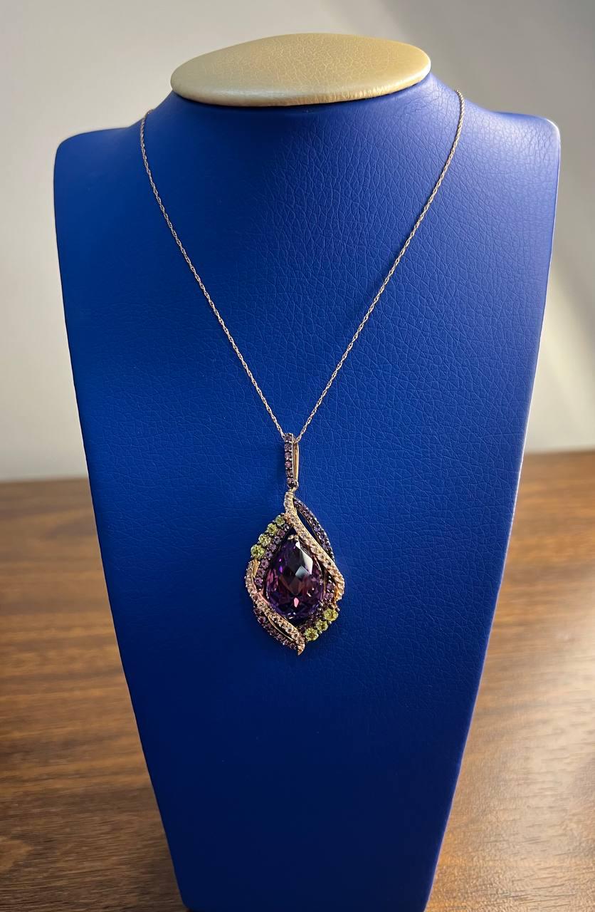 Oval Amethyst Stone Purple Green and White Stone Halo Ring Pendant Necklace Set