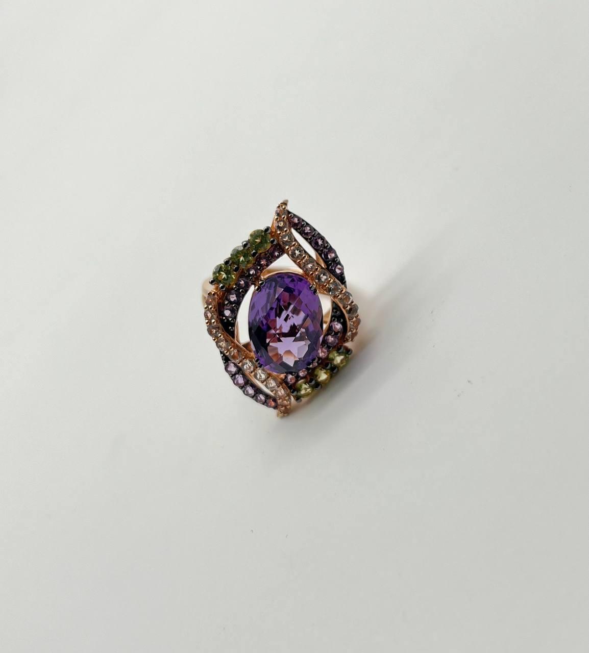 Oval Amethyst Stone Purple Green and White Stone Halo Ring Pendant Necklace Set