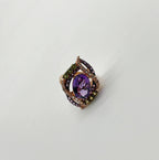 Oval Amethyst Stone Purple Green and White Stone Halo Ring Pendant Necklace Set