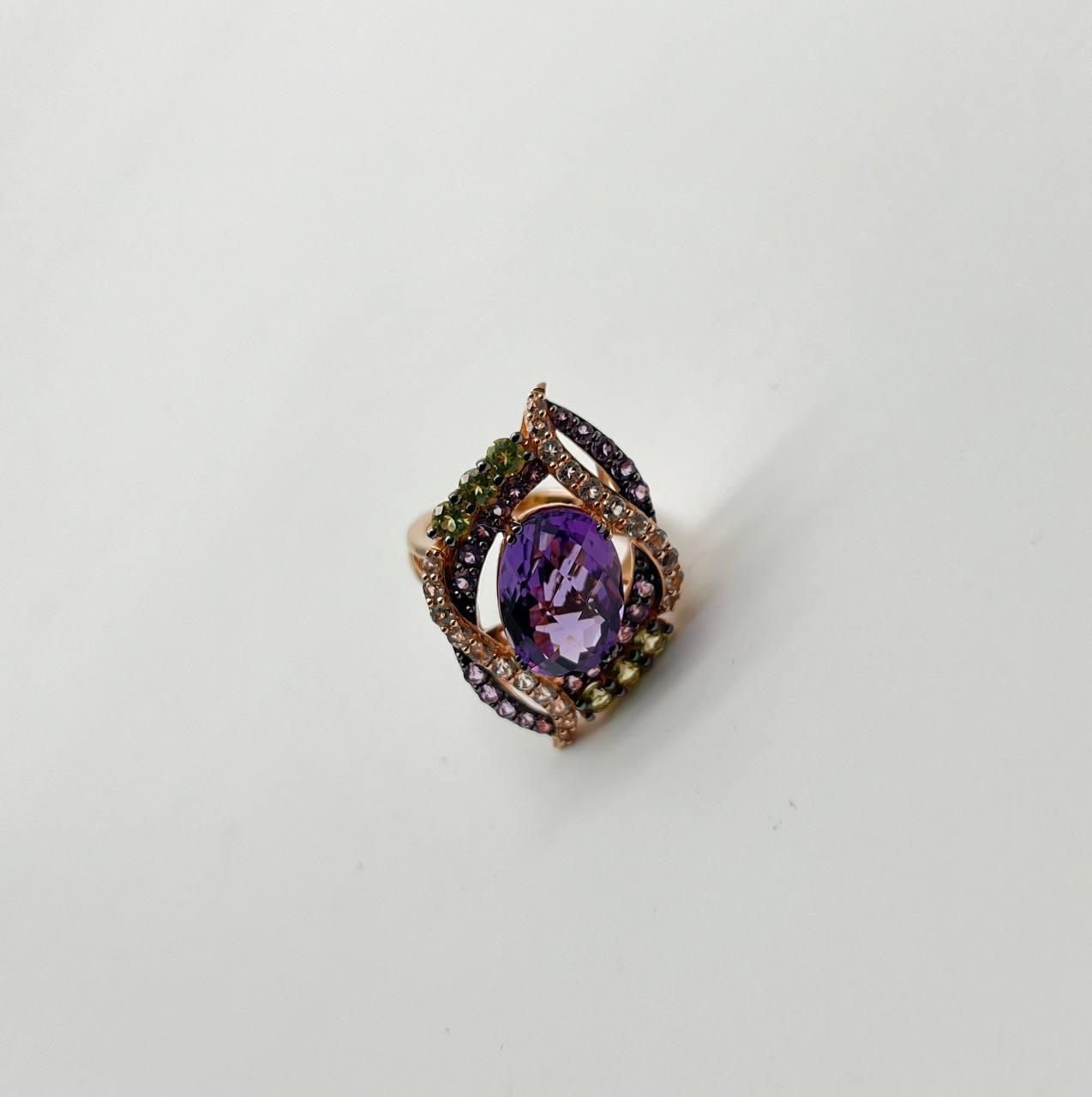 Oval Amethyst Stone Purple Green and White Stone Halo Ring Pendant Necklace Set