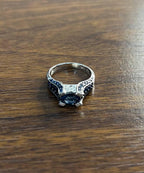 Blue Sapphire East West Horizontal Sapphire Diamond Pave Set 14K White Gold Ring