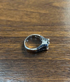 Blue Sapphire East West Horizontal Sapphire Diamond Pave Set 14K White Gold Ring