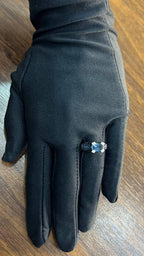 Blue Sapphire East West Horizontal Sapphire Diamond Pave Set 14K White Gold Ring