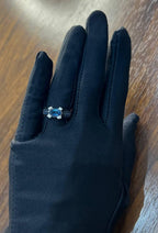 Blue Sapphire East West Horizontal Sapphire Diamond Pave Set 14K White Gold Ring