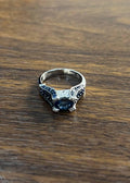 Blue Sapphire East West Horizontal Sapphire Diamond Pave Set 14K White Gold Ring