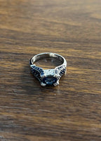 Blue Sapphire East West Horizontal Sapphire Diamond Pave Set 14K White Gold Ring