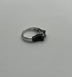Blue Sapphire East West Horizontal Sapphire Diamond Pave Set 14K White Gold Ring