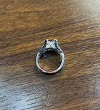 Blue Sapphire East West Horizontal Sapphire Diamond Pave Set 14K White Gold Ring