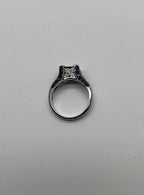 Blue Sapphire East West Horizontal Sapphire Diamond Pave Set 14K White Gold Ring