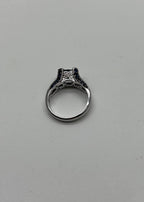 Blue Sapphire East West Horizontal Sapphire Diamond Pave Set 14K White Gold Ring