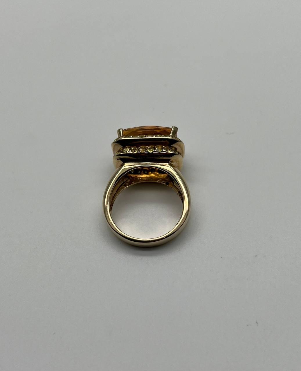Amber Orange Citrine Yellow Champagne Diamond Halo Pave Set 10K Yellow Gold Ring