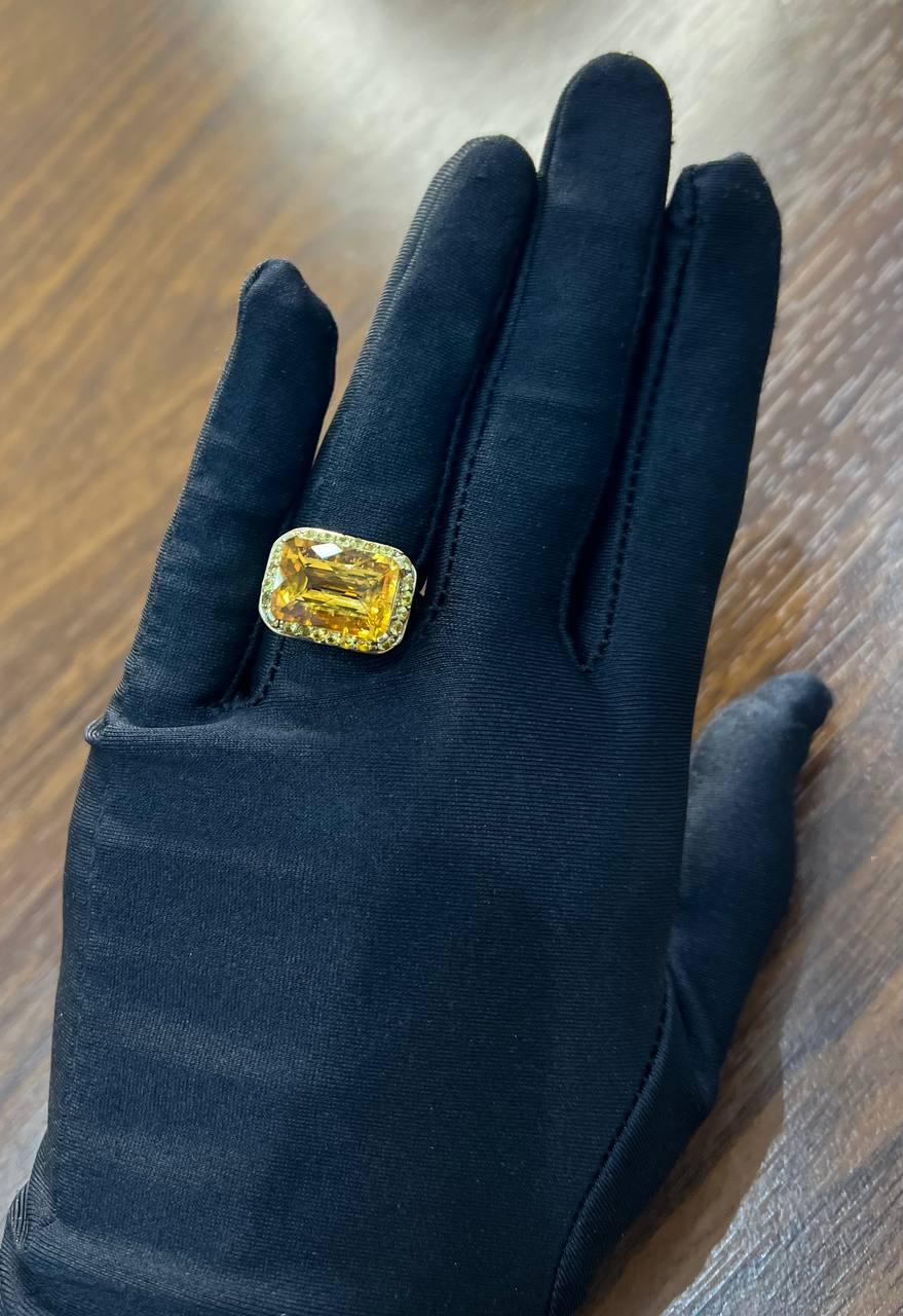 Amber Orange Citrine Yellow Champagne Diamond Halo Pave Set 10K Yellow Gold Ring