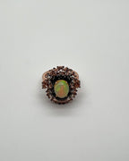 White Yellow Opal Black Diamond Halo Peach Morganite Rose Gold Statement Ring