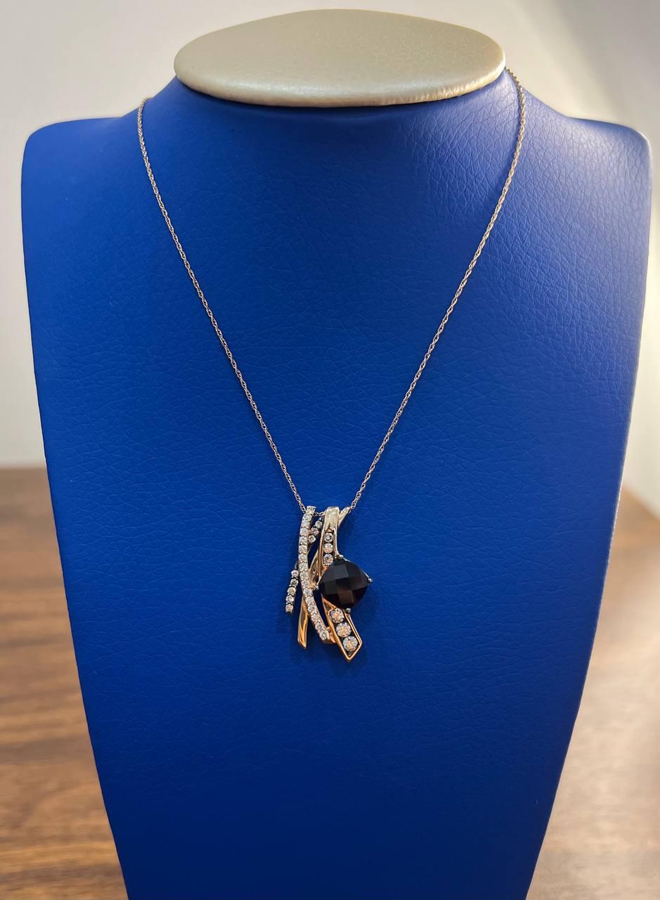 Square Cushion Red Garnet White Diamonds 14K Rose Gold Pendant Necklace