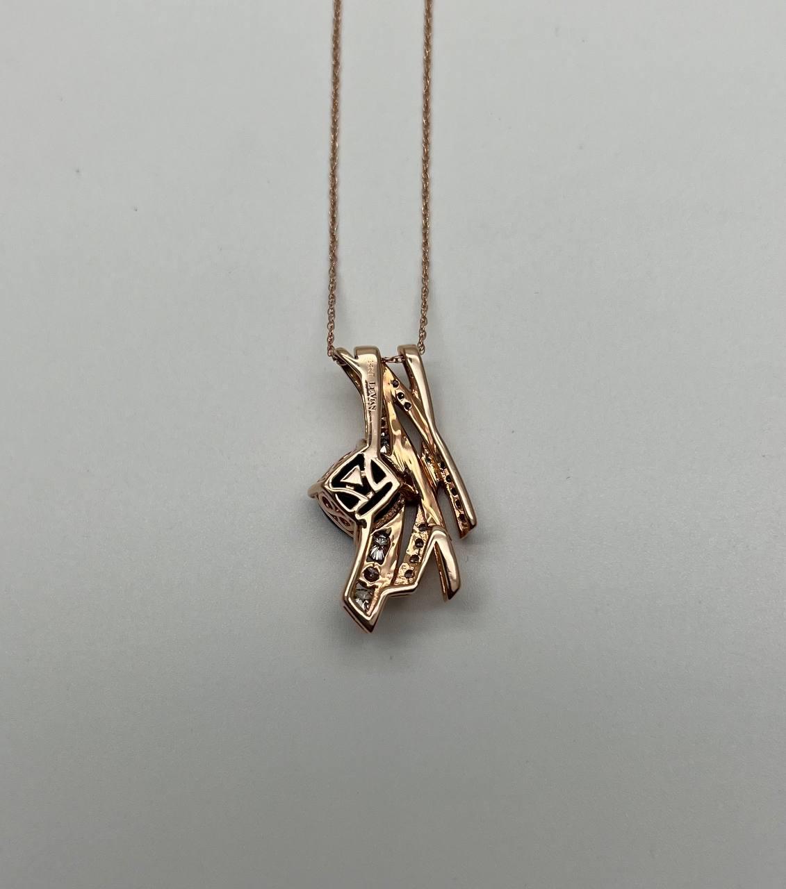 Square Cushion Red Garnet White Diamonds 14K Rose Gold Pendant Necklace